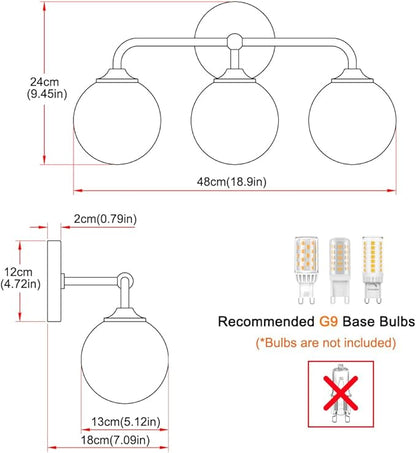 Black Bathroom 3-Lights Vanity Light Fixtures, Minimalist Vanity Lights with Milky White Glass Shade, Modern Wall Sconces over Mirror, Wall Lamp for Bathroom Dressing Table Bedroom Living Room
