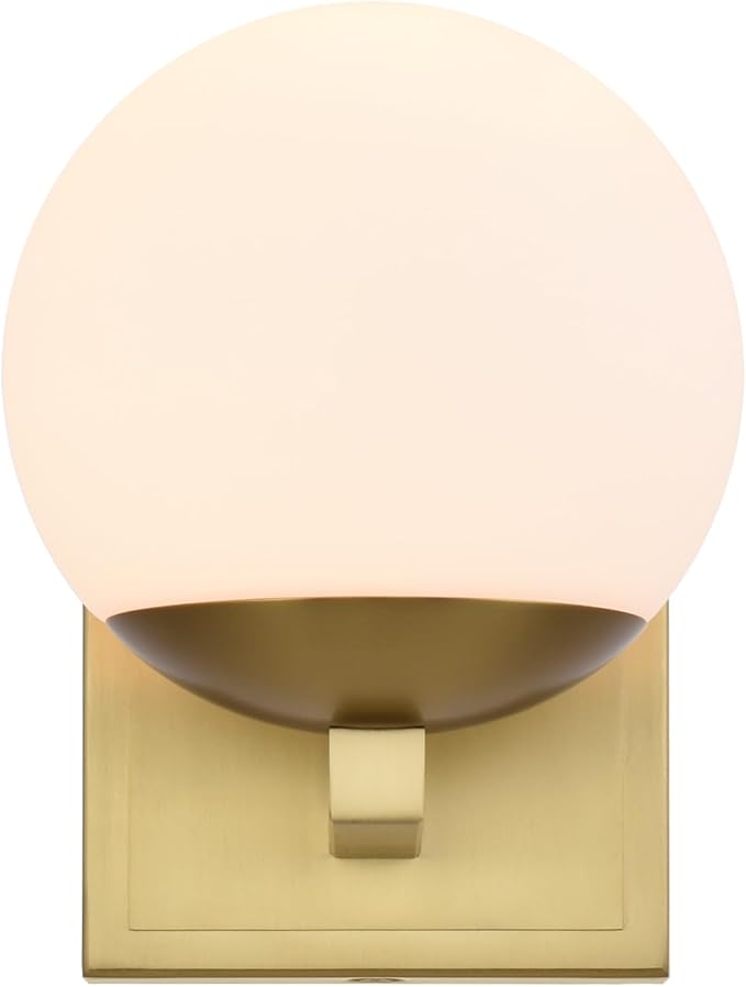 Aged Brass Wall Sconce Light, Modern Sconces Wall Lighting, 1 Light Globe Bathroom Vanity Lighting with Opal Glass Shade, Wall Light for Bedroom Bathroom Living Room Entryway Hallway
