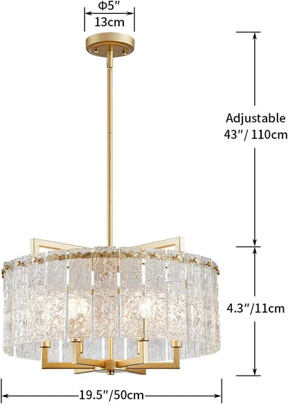 Shrine Lighting Crystal Chandeliers, Modern Luxury Style, Perfect Pendant Light Fixture for Living Space, D20'' × H4'', Adjustable 43'', 6 x E12 Sockets, Glass Shade & Brass Finish Frame
