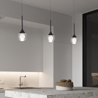 2 Pack Modern Crystal Moon Pendant Lights, Dimmable Natural White (3000K) LED Black Hanging Light Fixture for Kitchen Island, Dining Room, Bar, Bedroom