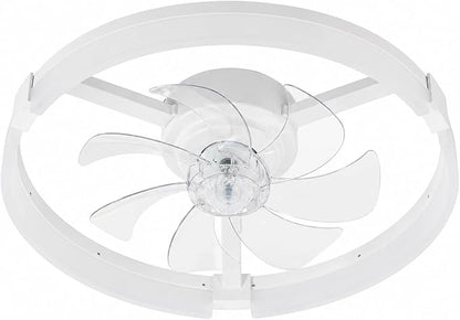 23" Low Profile Ceiling Fan with Lights and Remote, Modern White Flush Mount Bladeless Ceiling Fan, App Control Smart Fandelier, 6 Speeds Reversible Motor, Dimmable LED Fan Light for Bedroom, Kitchen