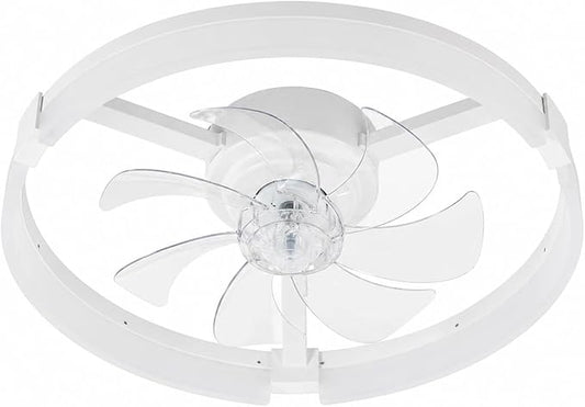 19" Low Profile Ceiling Fan with Lights and Remote, Modern White Flush Mount Bladeless Ceiling Fan, App Control Smart Fandelier, 6 Speeds Reversible Motor, Dimmable LED Fan Light for Bedroom, Kitchen