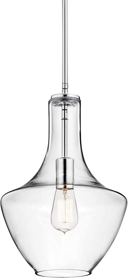 Kichler Everly 15.25" Kitchen Bell Pendant in Chrome, 1-Light Clear Glass Pendant Light, (15.25" H x 10.5" W), 42141CHCLR