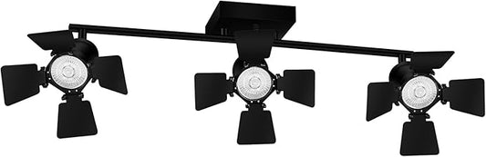 3 Light Track Lighting Fixtures Ceiling, Black Track Lighting with Upgrade Lamp Heads, 3 Way Track Lights Ceiling, Vintage Industrial Track Light for Kitchen/Bar/Boy's Room,GU10 Bulb Not Included
