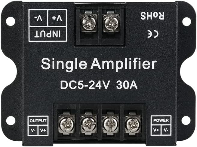 BTF-LIGHTING COB FCOB 2835 3014 3528 5050 1 Channel Signal Amplifier Controller Work with V- V+ Single Color 2Pin LED Strip Suitable for Long Distance Light Projects DC5V DC12V DC24V Max 30A