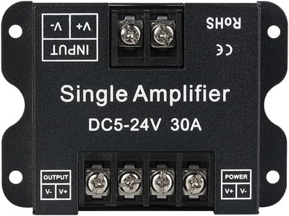 BTF-LIGHTING COB FCOB 2835 3014 3528 5050 1 Channel Signal Amplifier Controller Work with V- V+ Single Color 2Pin LED Strip Suitable for Long Distance Light Projects DC5V DC12V DC24V Max 30A