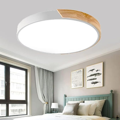 LED Ceiling Light Fixture,10 Inch Modern Wood Recessed Ceiling Lights, Dimmable Light,12W White Close to Ceiling Lighting Flush Mount Living Room Bedroom,3000K-6000K