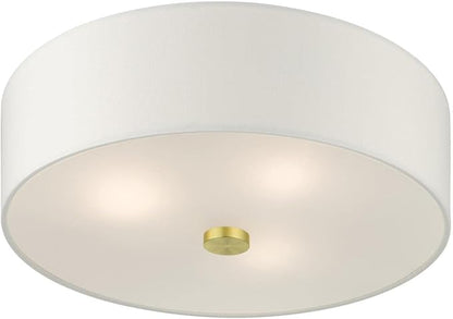 Livex Lighting 51054-12 Meridian Collection 3-Light Semi Flush Mount Ceiling Light with Off-White Hardback Fabric Shade, Satin Brass
