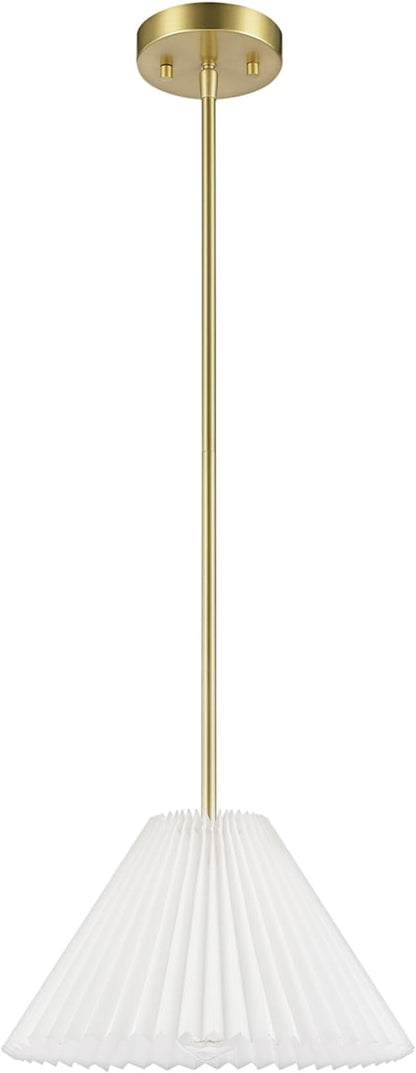 GLOBE Electric x Novogratz 67000103 1-Light Pendant Light Fixture, Matte Brass, Off-White Pleated Fabric Shade, Adjustable Hanging Height, Ceiling Lighting for Kitchen Island, Hallway, or Dining Room