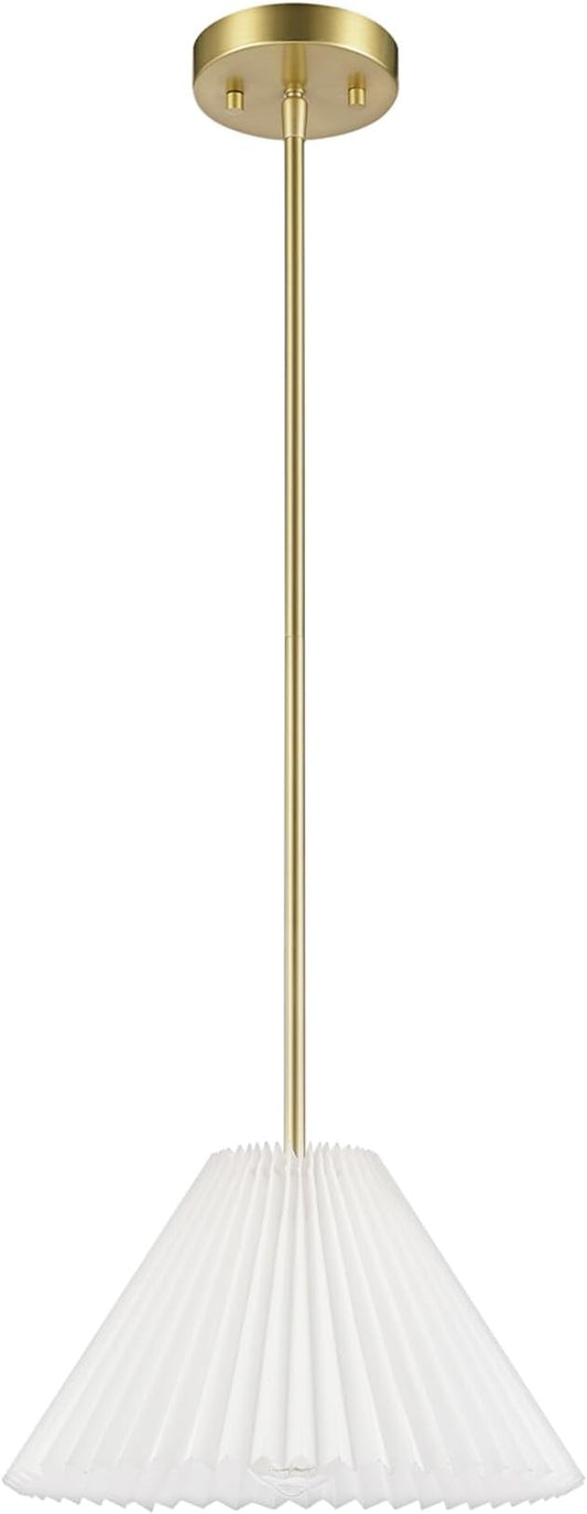 GLOBE Electric x Novogratz 67000103 1-Light Pendant Light Fixture, Matte Brass, Off-White Pleated Fabric Shade, Adjustable Hanging Height, Ceiling Lighting for Kitchen Island, Hallway, or Dining Room