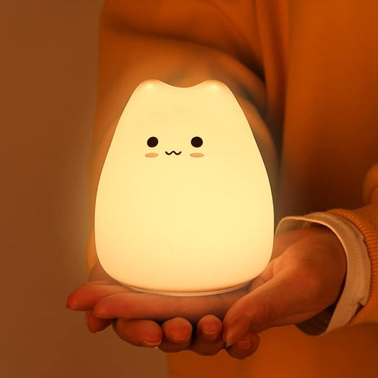 ZKLiLi Night Light for Kids Lamp, 16 Colors Lamp Cute, Dimmable Baby Night Lights for Nursery,Silicone Rechargeable Nightlight for Kids Room, Kawaii Room Decor (LYcat-B)