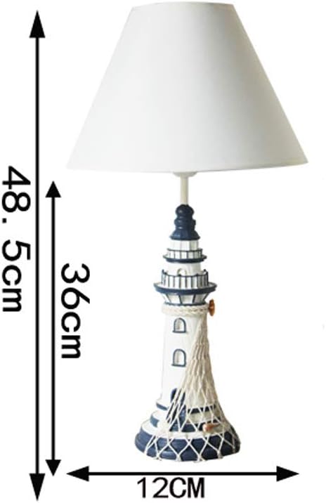 LITFAD 1 Light Lighthouse LED Reading Light Modern Bedside Table Lamp Nautical Style Resin Desk Lamp in Blue for Bedroom Kids Room Office - White