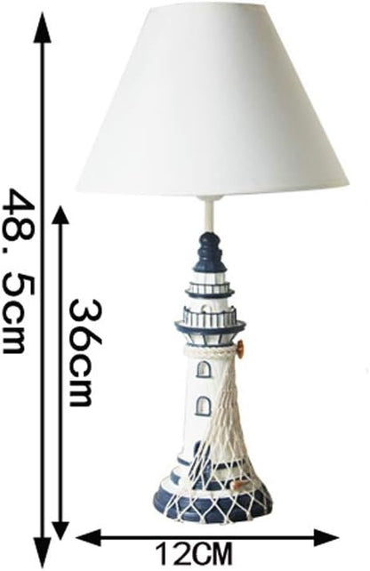 LITFAD 1 Light Lighthouse LED Reading Light Modern Bedside Table Lamp Nautical Style Resin Desk Lamp in Blue for Bedroom Kids Room Office - White