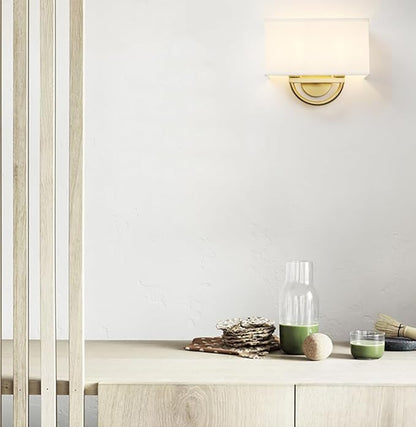 Industrial 2-Lights Wall Sconce Fixtures with White Textile Shade, Vintage Double Head Wall Light Lamps Decor for Hallway Bedroom Living Room Bathroom Corridor