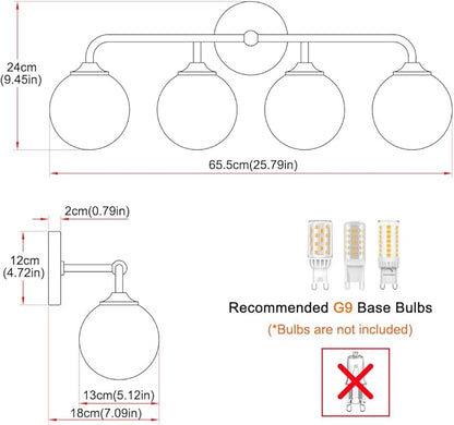 Modern 4-Lights Brushed Nickel Vanity Lights Over Mirror, Bathroom Lighting Fixtures with Milk White Globe Glass Shade, Industrial Bathroom Wall Sconce for Dressing Table Bedroom Living Room