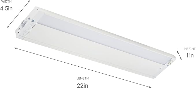Kichler 4U Series 22" 120V LED Under Cabinet Light in White, 3000K, (22" L x 4.5" W x 1"H), 4U30K22WHT