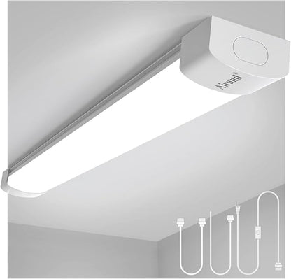 Airand Ceiling Lights LED Plug in 2ft Flushmount LED Tube Light 5000K Linkable Garage Light Fixture 18W Wraparound Ceiling Lamp Utility Shop Light Corded Under Cabinet Light with ON/Off Switch