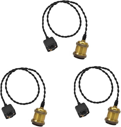 Kiven 3-Light H-Type Wire Track Light Pendants, 11.8 Inch Cord Length Black Weave Rope, Restaurant Chandelier Decorative Pendant Light Industrial Factory Pendant Lamp 3 Pack,Bulb Not Included（Gold）