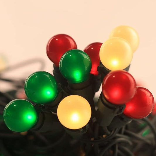 Red White and Green Christmas Lights Outdoor Pearlized G15 70 LED 19ft Plug in Mini Globe String Lights Multi Color Green Wire for Indoor Patio Xmas Tree
