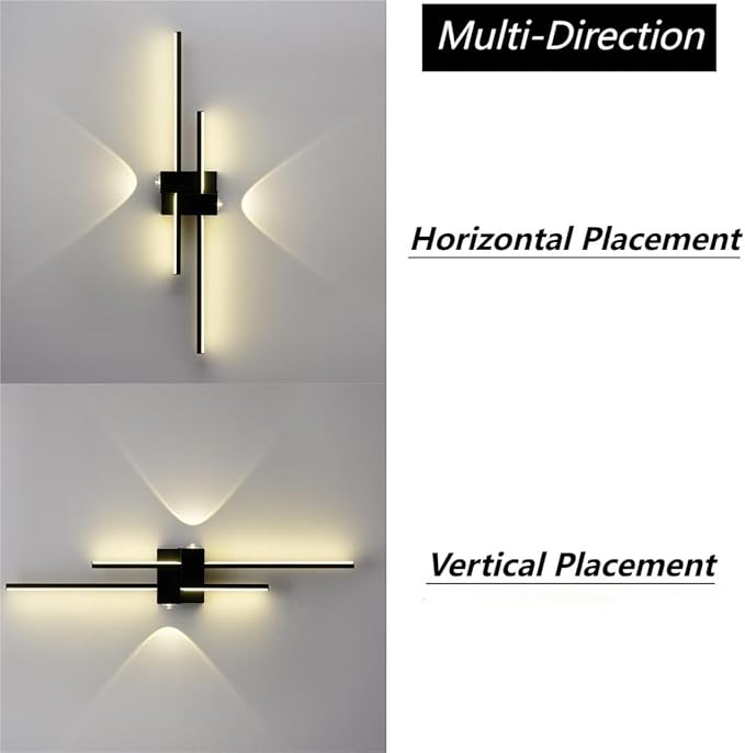 DEYNITE Black Wall Sconces Modern LED Bathroom Vanity Linear Wall Lamp 3000K Warm Light for Living Room Indoor Wall Lighting for Bedroom Living Room Hallway Stairway