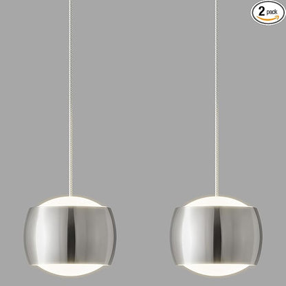 Modern LED Dimmable Pendant Light fixtures,Mini Island Pendant Lighting for Kitchen Island Dinning Room,Bedroom,Bar, Kitchen Island Ceiling Hanging Light Fixtures(Chrome-2-Pack)