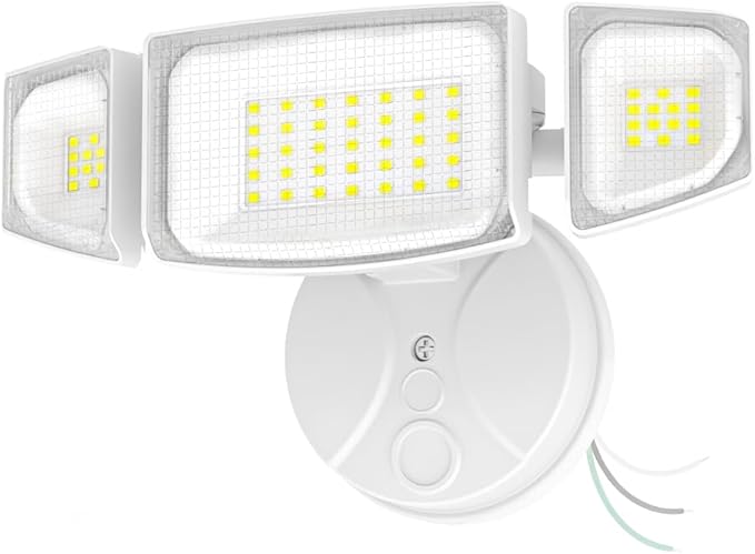 iMaihom 65W 6500LM LED Outdoor Flood Light, Switch Controlled Outdoor Security Light, 3 Adjustable Heads, IP65 Waterproof, 6500K Daylight White, Hardwired Wall Mount Light for Garage Yard Patio, White
