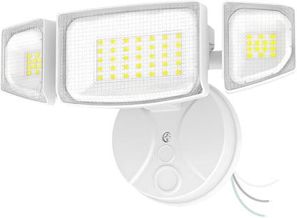 iMaihom 65W 6500LM LED Outdoor Flood Light, Switch Controlled Outdoor Security Light, 3 Adjustable Heads, IP65 Waterproof, 6500K Daylight White, Hardwired Wall Mount Light for Garage Yard Patio, White