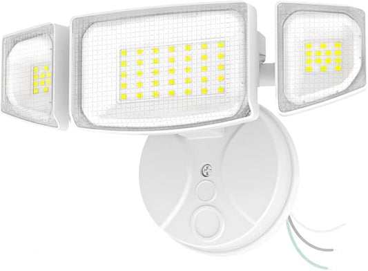 iMaihom 65W 6500LM LED Outdoor Flood Light, Switch Controlled Outdoor Security Light, 3 Adjustable Heads, IP65 Waterproof, 6500K Daylight White, Hardwired Wall Mount Light for Garage Yard Patio, White