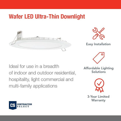 Juno LED Recessed Lights 4 Inch Round Wafer Downlight, 5-in-1 Switchable White Color Temperature, 120 Volts, 4-Inch Ultra-Thin Flat Trim, Matte White, 12-Pack (WF4 SWW5 90CRI MW CP12)