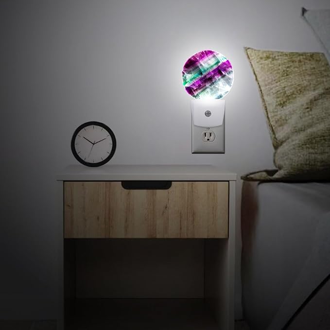 Purple Texture Plug in Night Light Auto Light Round Lamps Energy Saving Gift for Women Men Friends