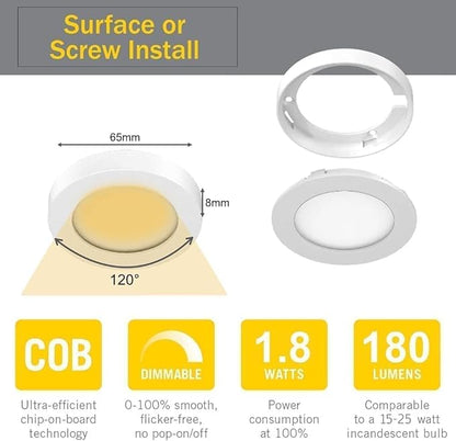 VST Under Cabinet Lighting Plug in with Wired Touch Dimmer Switch,Recessed or Surface Mount Design,Warm White 3000K 12V 2W(20W Total, 10 Pack White) Puck Lights Fixtures