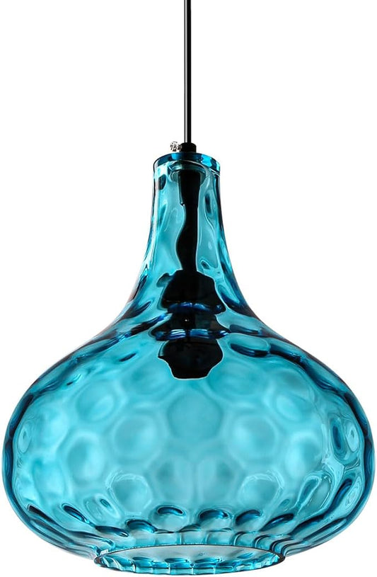 Kitchen Island Blue Pendant Lights, Vintage Globe Pendant Light Fixture Glass Mid-Century Modern Chandelier Pendant Lighting Black Finish 9.45″ Glass Shade Farmhouse (Blue-Hardwired)