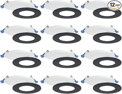 Nadair 6-Pack, 4 inches LED Ultra Slim Recessed Lights, 9W, 750 Lumens, 3000K (Warm White), White and Black Trim Included, Dimmable, IC Rated, ETL Certified