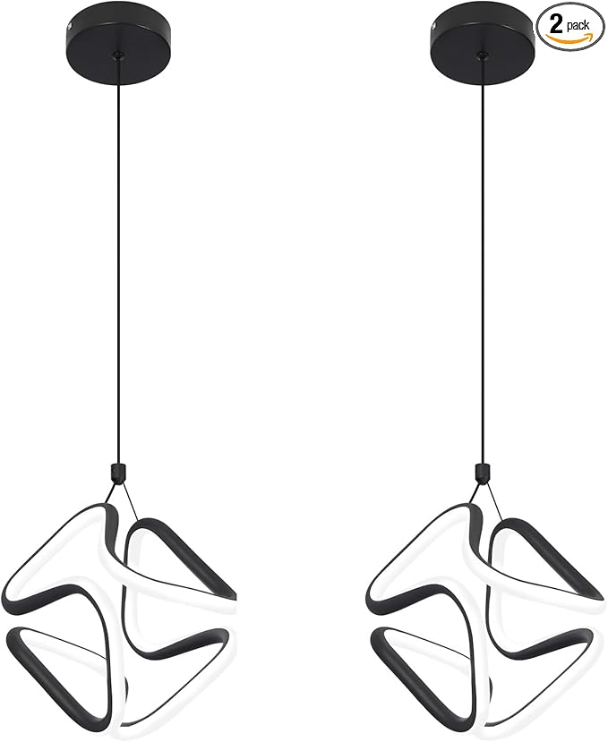 2 Packs Black Led Pendant Light Fixtures,6000K Cool White Modern Pendant Lights Kitchen Island,Adjustable Kitchen Island Light Fixture for Dining Room Bedroom Sink,(Black, 2 Packs)