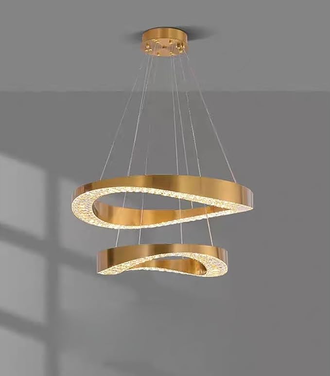Gold Plated Crystal Chandelier for Living Room 2 Rings D20''+D28'' 120W Modern Gold Ceiling Lights for Dining Room, Hotel Dimmable 2700k 4500k 6000k