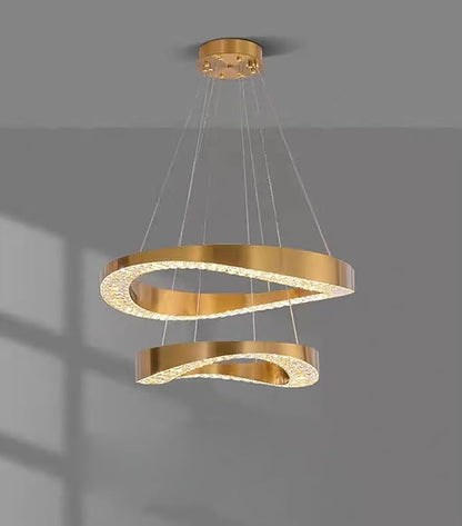 Gold Plated Crystal Chandelier for Living Room 2 Rings D20''+D28'' 120W Modern Gold Ceiling Lights for Dining Room, Hotel Dimmable 2700k 4500k 6000k