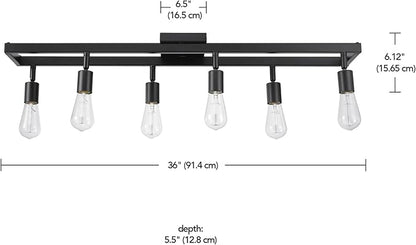 Globe Electric 59811 6-Light Adjustable Track Lighting, Matte Black Industrial Farmhouse Rectangular Frame, Pivoting Heads, E26 Base, Dimmable Ceiling Track Fixture