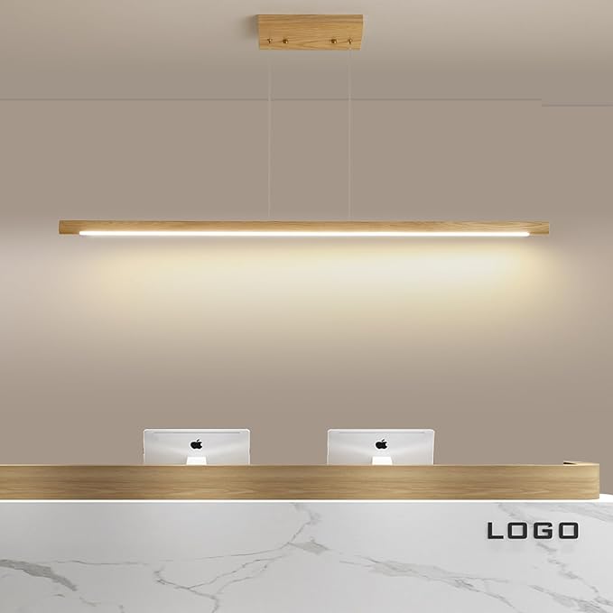 Modern Wooden Pendant Light, 47IN White Ash Wood Chandelier with Remote Control 3000k-6500K Adjustable Color Temperature，Aluminum Island Lighting Lamp for Dining Room, Living Room B