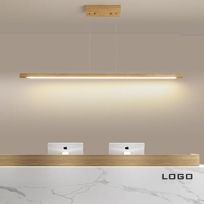 Modern Wooden Pendant Light, 47IN White Ash Wood Chandelier with Remote Control 3000k-6500K Adjustable Color Temperature，Aluminum Island Lighting Lamp for Dining Room, Living Room B