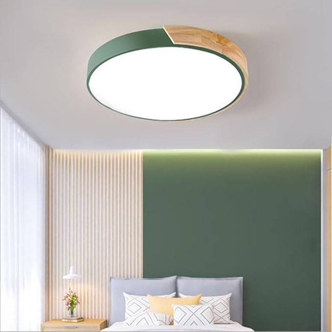 LED Ceiling Light Fixture,24 Inch Modern Wood Recessed Ceiling Lights, Dimmable Light,Green 54W Close to Ceiling Lighting Flush Mount Living Room Bedroom,3000K-6000K