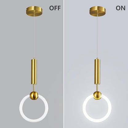 Modern LED Pendant Light Fixtures, Simplicity Gold Pendant Lighting,Circular Hanging Chandelier for Kitchen Island Dining Room Bedroom Entryway Hallway(Gold 1-Pack)