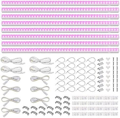 Barrina T5 Grow Lights, Full Spectrum, 2ft 80W (8 x 10W, 500W Equivalent), T5 LED Grow Light Bulbs, Plant Lights for Indoor Plants, Greenhouse, Plug and Play, Pink, 8-Pack
