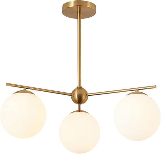 Mid Century Modern Globe Pendant Light 3 Light Gold Globe Sputnik Chandeliers Ceiling Mount Milk White Glass Ball Chandelier Light Fixture Brushed Brass Chandelier Light Fixture
