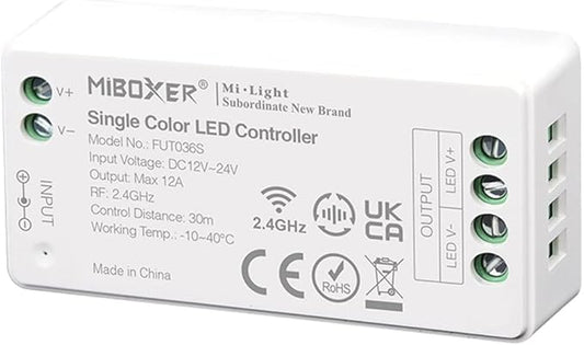 LGIDTECH FUT036S Single Color LED Strip Light Controller,Input DC 12-24V,Output Max 12A