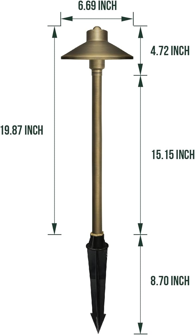 GKOLED Solid Brass Landscape Path Lights (6.7" Shade, 20" Tall), Low Voltage LED 3W 12-24V AC/DC China Hat Path Lighting, 2700K Outdoor Waterproof Walkway Light, with Stake and G4 Bulb, 6 Pack