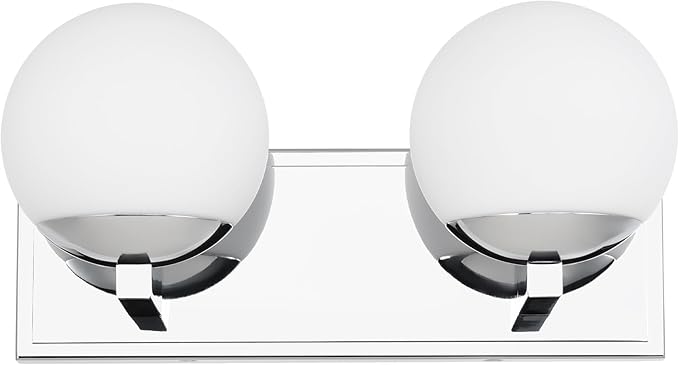 Chrome Bathroom Vanity Light Fixtures, 2-Light Globe Bathroom Lighting Fixtures Over Mirror, Modern Wall Lights for Living Room, Long Backplate, Standard E26 Base, Chrome