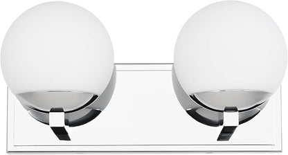 Chrome Bathroom Vanity Light Fixtures, 2-Light Globe Bathroom Lighting Fixtures Over Mirror, Modern Wall Lights for Living Room, Long Backplate, Standard E26 Base, Chrome