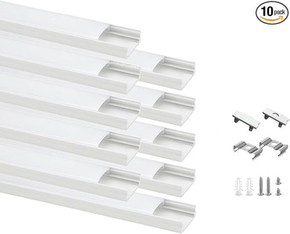 Besseto 10Pack 6.6Ft/2M White LED Aluminum Channel,LED Strip Light Diffuser Aluminum Channel Profile Housing Extrusion for Under Cabinet Counter and Stairs (White-10Pack 6.6ft)