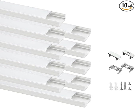 Besseto 10Pack 6.6Ft/2M White LED Aluminum Channel,LED Strip Light Diffuser Aluminum Channel Profile Housing Extrusion for Under Cabinet Counter and Stairs (White-10Pack 6.6ft)
