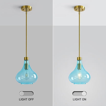 Modern Glass Pendant Light 9.44 in Light Blue Glass Shade Gold Farmhouse Island Pendant Lights for Kitchen Pendant Lighting Over Sink Bedroom Dining Room
